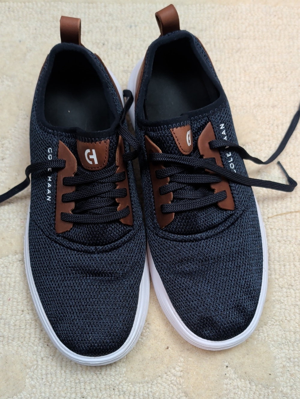 Cole Haan Men's Navy Knit Casual Sneakers with Brown Accents Men's 9.5